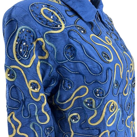 Blutique (M) VINTAGE 90s Pink 100% Silk Embroidered Patch Beach Vacation Jacket - Picture 3 of 8